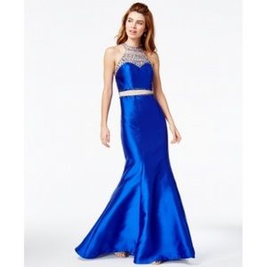 Say Yes to the Prom Blue Illusion Gown